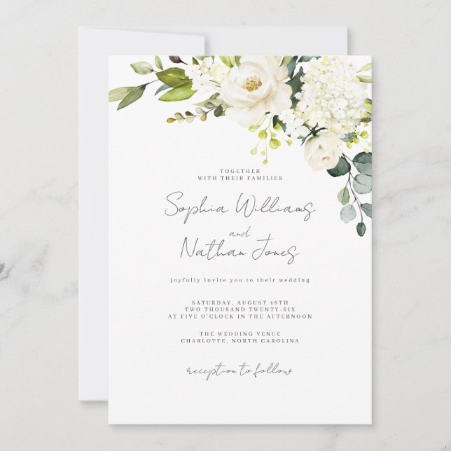 Champagne Floral Wedding  Invitation (Front)