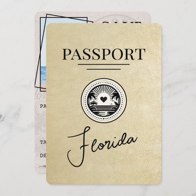 Champagne Florida Passport Save The Date (Front/Back)