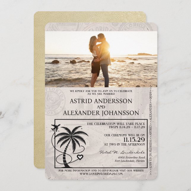 Champagne Florida Passport Wedding Invitation (Front/Back)