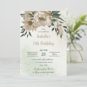 champagne flowers greenery birthday invitation