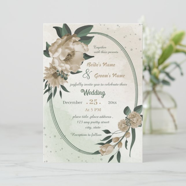 champagne flowers greenery geometric invitation (Standing Front)