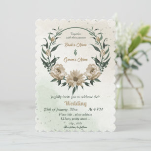 champagne flowers greenery geometric invitation