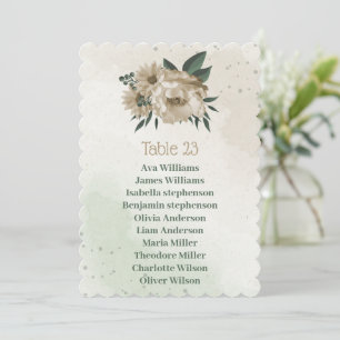 champagne flowers greenery seating chart card