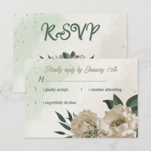 champagne flowers greenery wedding RSVP card