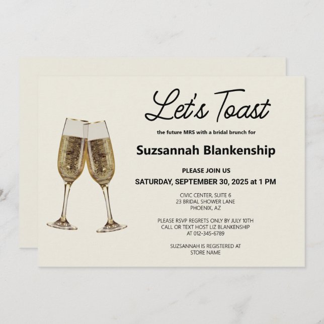 Champagne Flute Toast Bridal Shower Template (Front/Back)