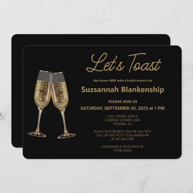 Champagne Flute Toast Bridal Shower Template (Front/Back)