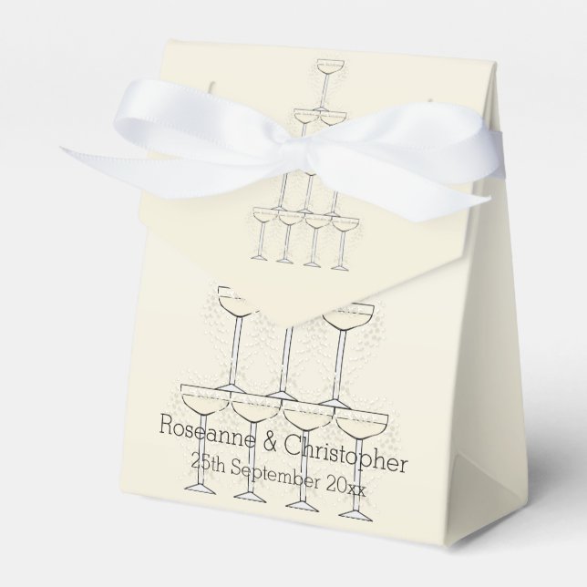 Champagne Flutes Design Champagne Coloured Wedding Favour Box (Front Side)