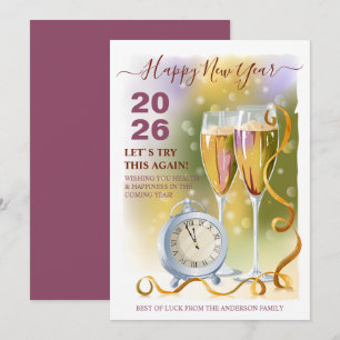 Champagne Flutes Happy New Year 2026 Greeting Holiday Card
