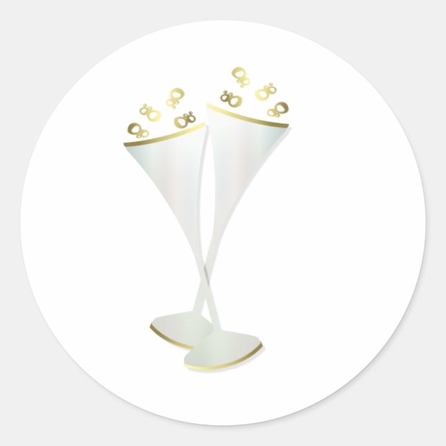 Champagne Flutes in Black and White Classic Round Sticker (Front)
