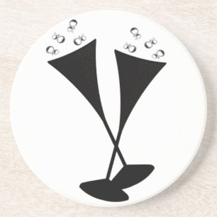 Champagne Flutes in Black and White Coaster