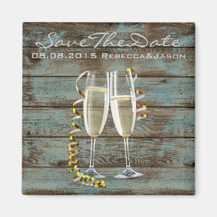 champagne flutes rustic blue barn wedding magnet