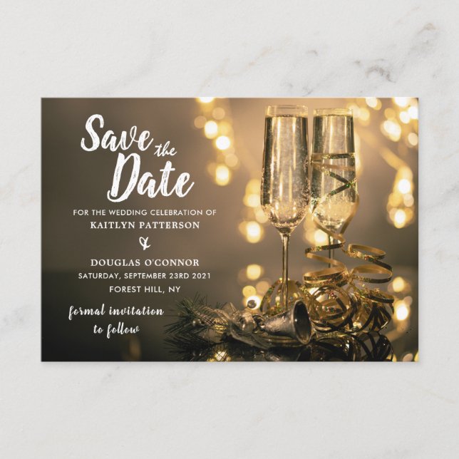 Champagne Flutes, Save The Date Enclosure Card (Front)