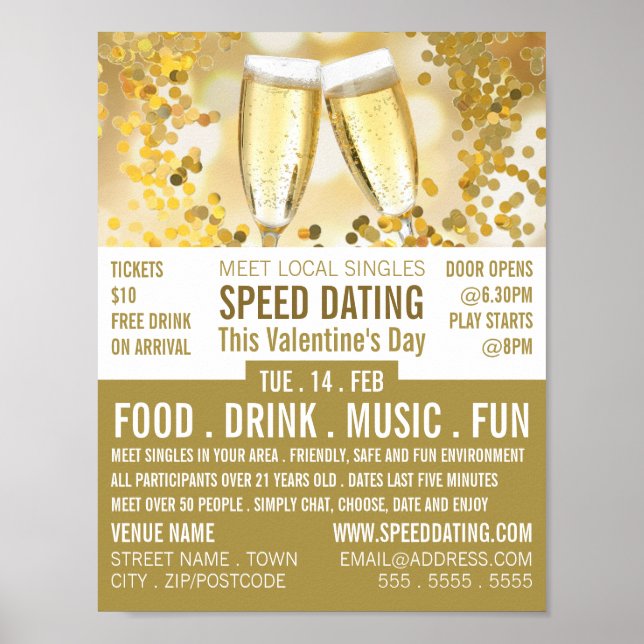 Champagne Flutes, Speed Dating Event Advertising Poster (Front)
