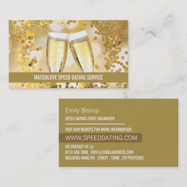 Champagne Flutes, Speed Dating Event Organizer Business Card (Front/Back)
