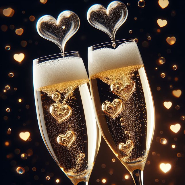 Champagne Flutes with Heart Bubbles Valentine  Holiday Card (Creator Uploaded)