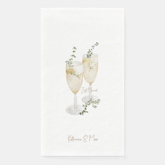 Champagne Foliage Wedding Just Married  Napkin (Front)