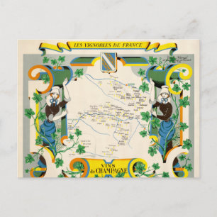 Champagne, France Vintage Map Postcard