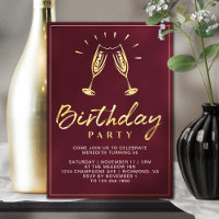 Champagne | Fun Burgundy Red and Gold Birthday