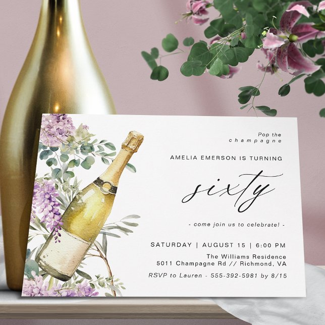 Champagne | Fun Elegant Women's 60th Birthday Invitation (Creator Uploaded)