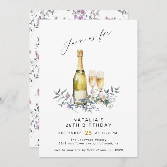 Champagne Garden | Cute Any Age Women's Birthday Invitation (Front/Back)