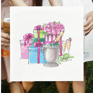 Champagne Gifts & Roses Celebration Party & Shower Napkin