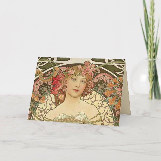 Champagne Girl Alphonse Mucha Greeting Card (Front)