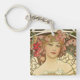 Champagne Girl Alphonse Mucha Key Chain