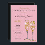 Champagne Glam Birthday Invitation Pink Gold Black<br><div class="desc">An elegant birthday party invitation featuring 2 champagne glasses with black & gold text and black back. Perfect for milestone birthdays such as 21st,  25th,  30th,  35th,  40th,  45th,  50th,  55th,  60th,  70th,  80th ... or any year!</div>