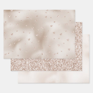 Champagne Glam Blush Glitter Hearts    Wrapping Paper Sheet