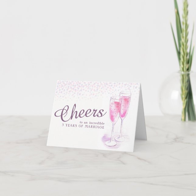 Champagne glass 3rd wedding anniversary art card (Front)