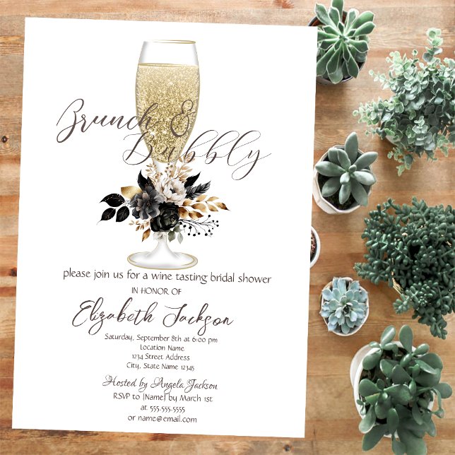 Champagne Glass Black Roses Brunch & Bubbly Invitation (Creator Uploaded)