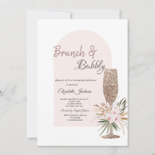 Champagne Glass Boho Flowers Brunch & Bubbly Invitation