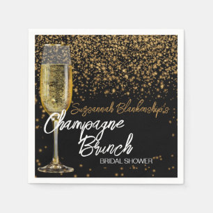 Champagne Glass Brunch Bridal Shower Gold Bokeh Napkin