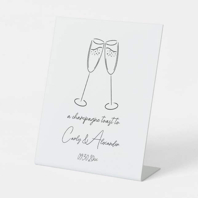 Champagne Glass Champagne Toast Wedding Bar Pedestal Sign (Front)