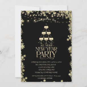 Champagne Glass Cocktail Stars Holiday Invitation