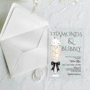 Champagne Glass Elegant Bow Bridal Shower Acrylic Invitations