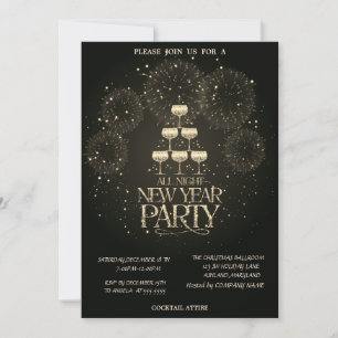 Champagne Glass Fireworks Christmas Company  Invitation