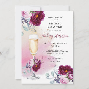 Champagne Glass Floral Bridal Shower Invitation
