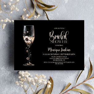 Champagne Glass Floral Bridal Shower Invitation