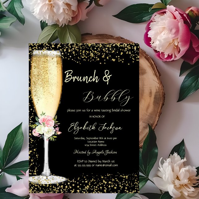 Champagne Glass Flowers Diamonds Invitation (Creator Uploaded)