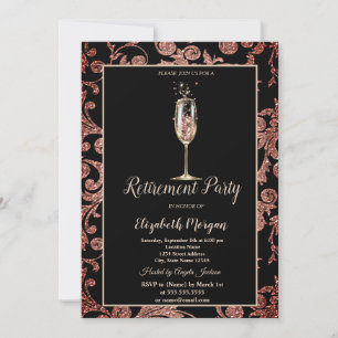 Champagne Glass Glitter Swirls Retirement Invitation