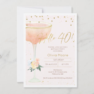 Champagne Glass Gold calligraphy 40th Birthday Invitation