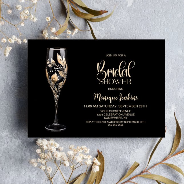 Champagne Glass Gold Leaf Bridal Shower Invitation (Creator Uploaded)