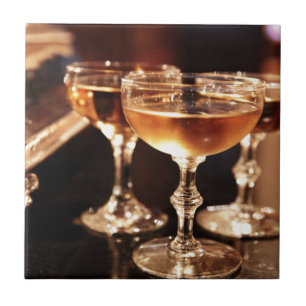 champagne glass golden toast ceramic tile