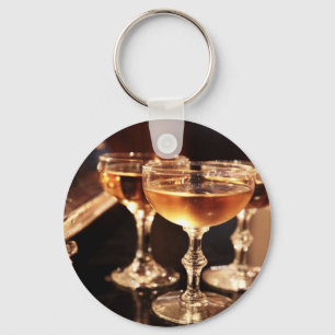 champagne glass golden toast key ring