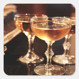 champagne glass golden toast square sticker