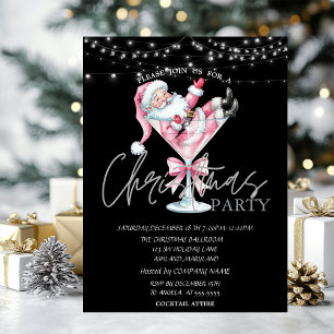 Champagne Glass Pink Santa Claus Christmas Company Invitation