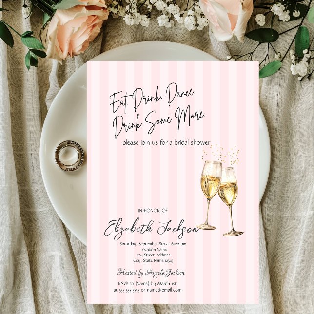 Champagne Glass Pink Stripes Bridal Shower Invitation (Creator Uploaded)