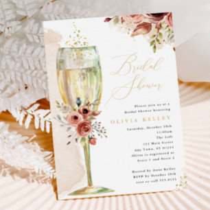 Champagne Glass Rust and Gold Bridal Shower Invitation
