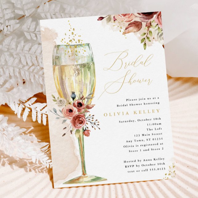 Champagne Glass Rust and Gold Bridal Shower Invitation (Creator Uploaded)
